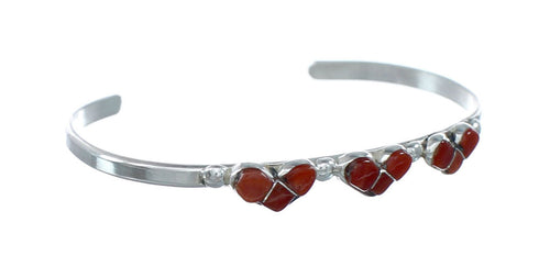 Sterling Silver Coral Zuni Heart Inlay Baby Cuff Bracelet JX130697
